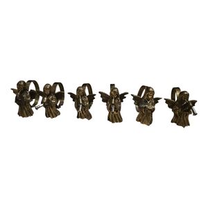 Vintage Solid Brass Christmas Angel Napkin Rings Set Of 6 Trumpets